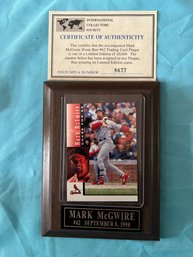 New Mark McGuire Home Run #62 Trading Card Plaque With COA