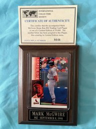 Mark McGuire Home Run #62 Trading Card Plaque With COA