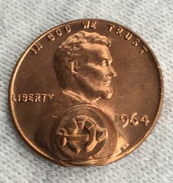 1964 Lincoln Copper Penny Coin With Masonic Templar Strike - Rare Illuminati Currency