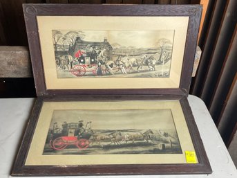 Antique Stagecoach Lithographs, PAIR, Period Frames