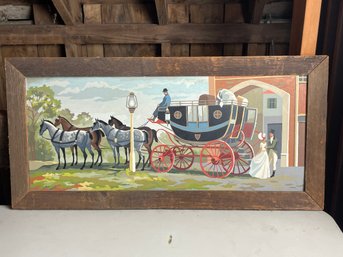 Vintage Mid Century Stagecoach Scene Paint By Number Original Wall Art