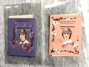 Lot 1 Of 2 England Princess Lady Diana Commemorative Stamps, Unused W/ Certificate Of Authenticity