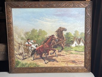 Elemer Kovacs Oil On Canvas Original Painting, Rural Landscape & Horses