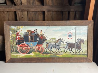 Vintage Mid Century Paint By Number Stagecoach & Horses Scene Original Wall Art