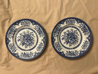 2 English Ironstone Wood & Sons Blue And White Floral Pattern