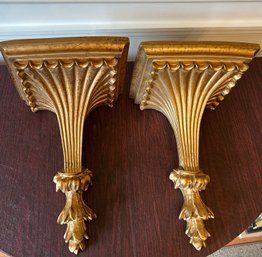 Pair Of Italian Style Gilt Wall Brackets/Shelves