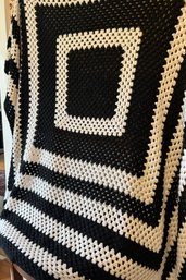 Handmade Crocheted Black And White Geometric Afghan