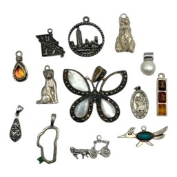 (A121) Lot Of 13 Sterling Silver Miscellaneous Pendants