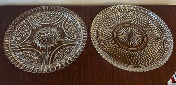 Pair Of Large Clear Glass Serving Trays