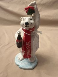 Vintage Enesco Coca Cola Polar Bear Figurine Under The Mistletoe