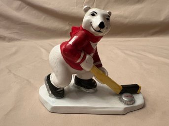 Vintage Enesco Ceramic Coca Cola Polar Bear Always Playing Hockey Figurine