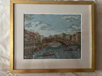 Vintage Framed Tapestry Art Venice Canal Italy Scene