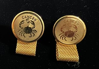 Vintage Dante Gold Tone Cncer Zodiac Horoscope Cufflinks