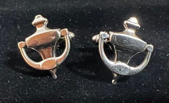 Vintage Cufflinks Novelty Working Mini Door Knocker Suit Accessory Brushed Metal & Silver Tone