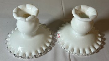 Pair Of Milk Glass Candlestick Holders