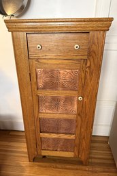 Oak Pie Safe Cabinet With Pierced Copper Front