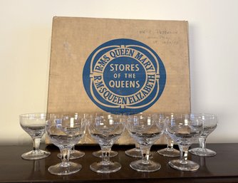 Vintage RMS Queen Mary White Star Crystal Coup Glasses, Set Of 10