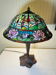 Reproduction Stain Glass Lamp With Dragonflies