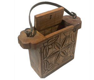 Antique Indian Teak Ghee Pot Or 'Oil Purse'