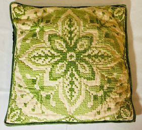 Green Needlepoint Pillow, Zip Closure