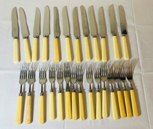 Universal New Britain Utensils With Yellow Handles, Vintage Lot