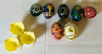 Lot Of Handmade Ukrainian Eggs And 3 Plastic Cups