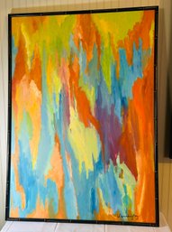 Large MCM Abstract Painting Signed Warrington '69 And Framed