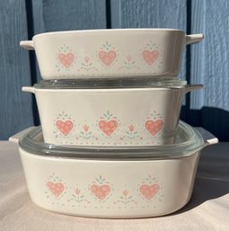 Set Of 3 Vintage Corningware Forever Yours Pattern Casserole Baking Dishes With 2 Lids