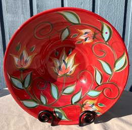 Large Gail Pittman Southern Living Red Floral Ceramic Serving BowL