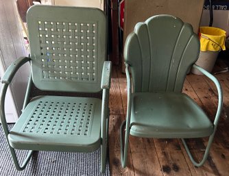 Vintage Pair Of Green Metal Chairs