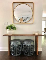 'Black' Greek Key Carved Drum Accent Table