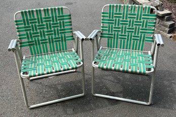 Pair Of Green Vintage Lawn Chairs