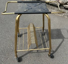 Brass Toned Record Player Stand On Wheels, Vintage