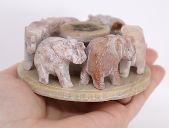 Windrose Soapstone Circle Of Elephants Incense Holder