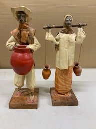 Pair Of Vintage Mexican Folk Art Paper Mache Figures Dolls
