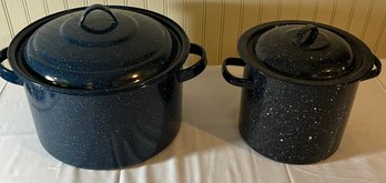 2 Covered Pots Dark Blue With White Speckles