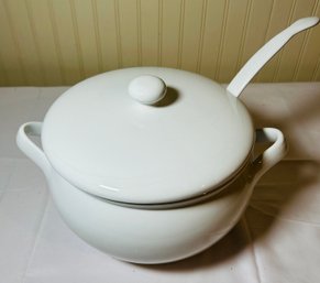 White Covered Soup Tureen With Ladle