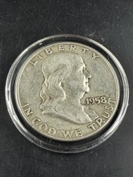 1958-D Ben Franklin Silver Half Dollar