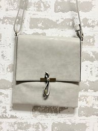 Versatile Cloud Grey Vegan Micro-suede Flap Top Crossbody Bag