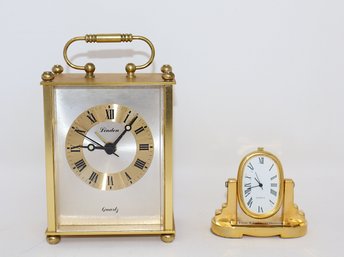 Linden Brass Alarm Clock & Miniature Swivel Oval Desk Clock
