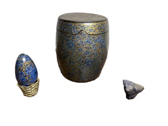 Blue Decorative Grouping Incl. Lapis Sparrow Figurine