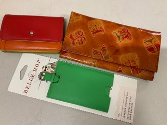 Leather Cat Face Wallet Colorful Leather Zipper Coin Purse And New Green Leather Luggage Tag