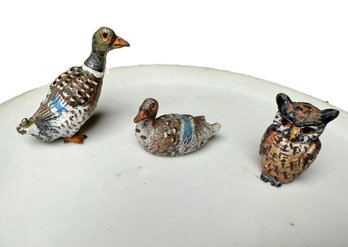 Trio Of Austrian Cold-Painted Bronze Figurines Owl & Ducks