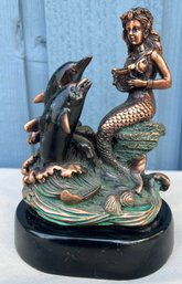 Mermaid With 2 Dolphins Figurine Statue Decoration