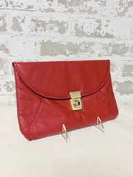 Chic Red Leather Envelope Clutch W/ Gold Tone Latch Closure