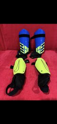 Two Lime Green & Blur Childrens Shin Guards