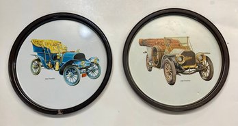 Lot Of 2 1960s Antique Car Serving Trays