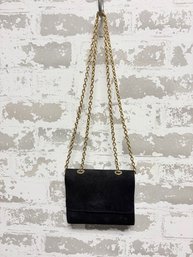 Petite First Issue (0611) Black Suede Bag W/ Gold Tone Chain