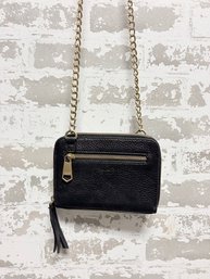 New Peralina New York Black Leather Dual Zip Wallet Crossbody