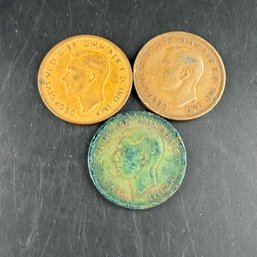 Lot Of 3 United Kingdom 1/2 Pennies 1939, 1943, 1944
